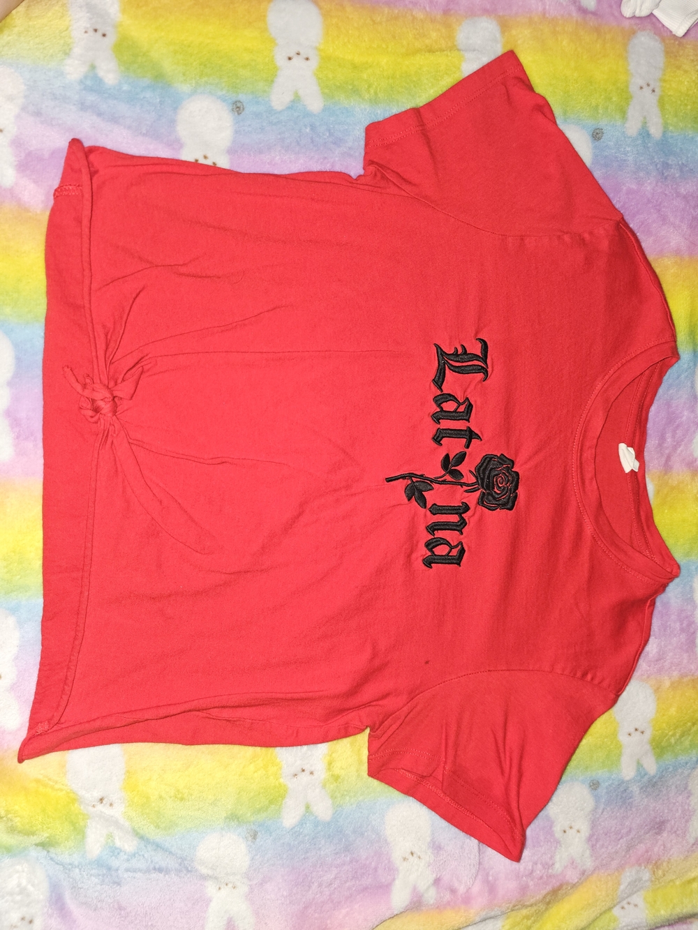Vibe N' Red Short Sleeve Tee with Black Rose Graphic